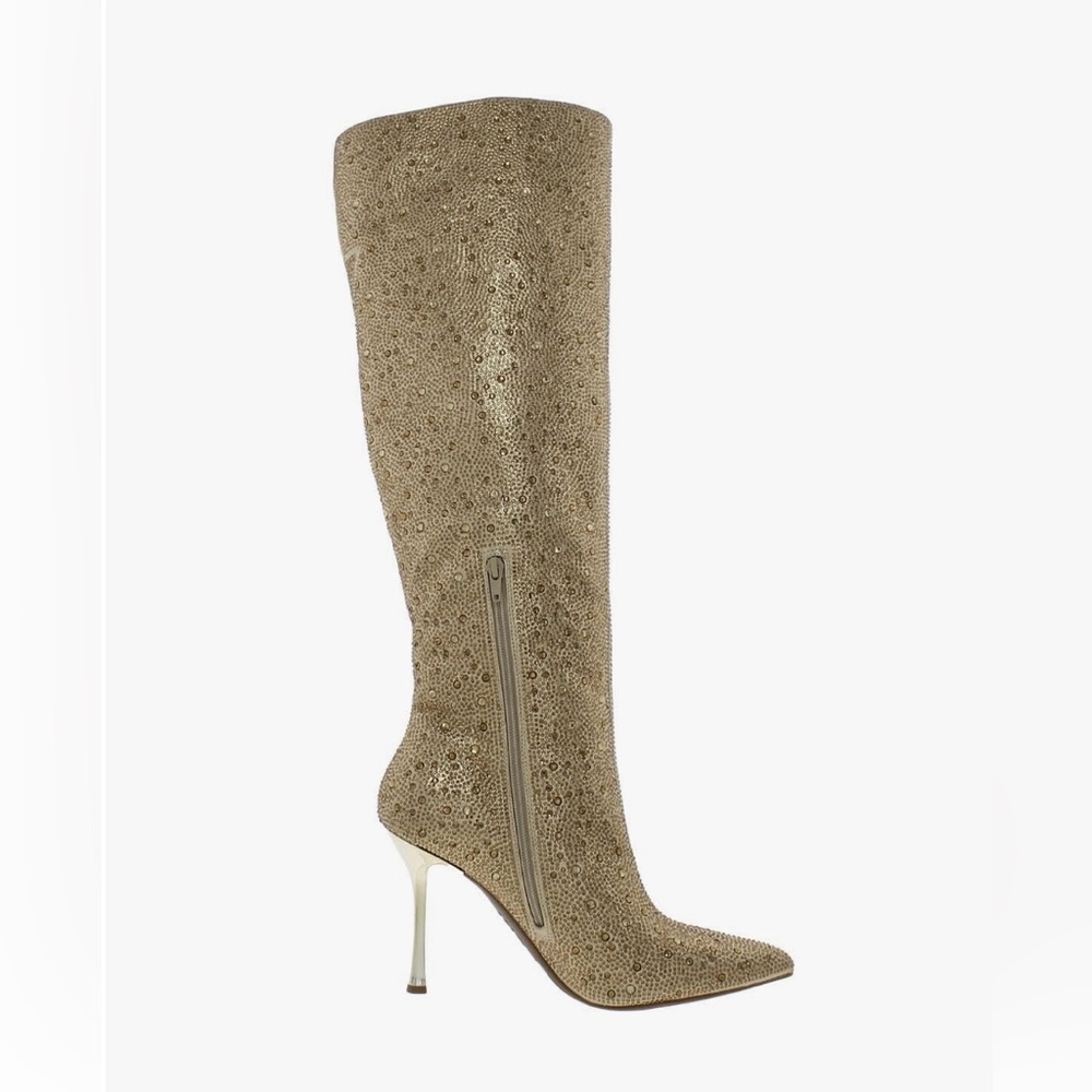 INC Womens Saveria Rhinestone Tall Over-The-Knee Boots Gold